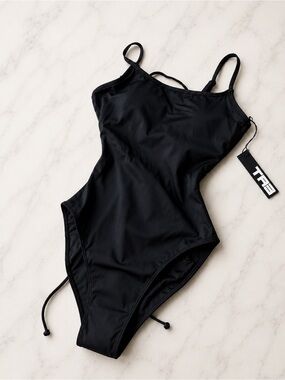 TA3 Lacey XS reg/ long black one piece luxury swim corset